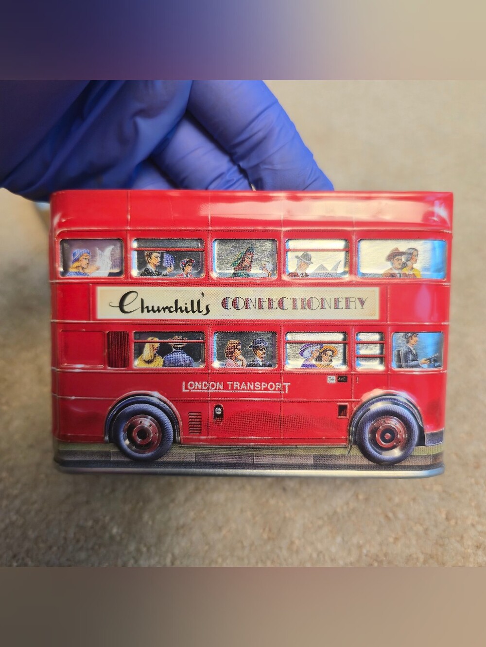 Coin Bank Tin London Double Decker  Bus Churchill's Confectionary Metal